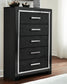 Kaydell King Upholstered Panel Bed with Mirrored Dresser, Chest and Nightstand